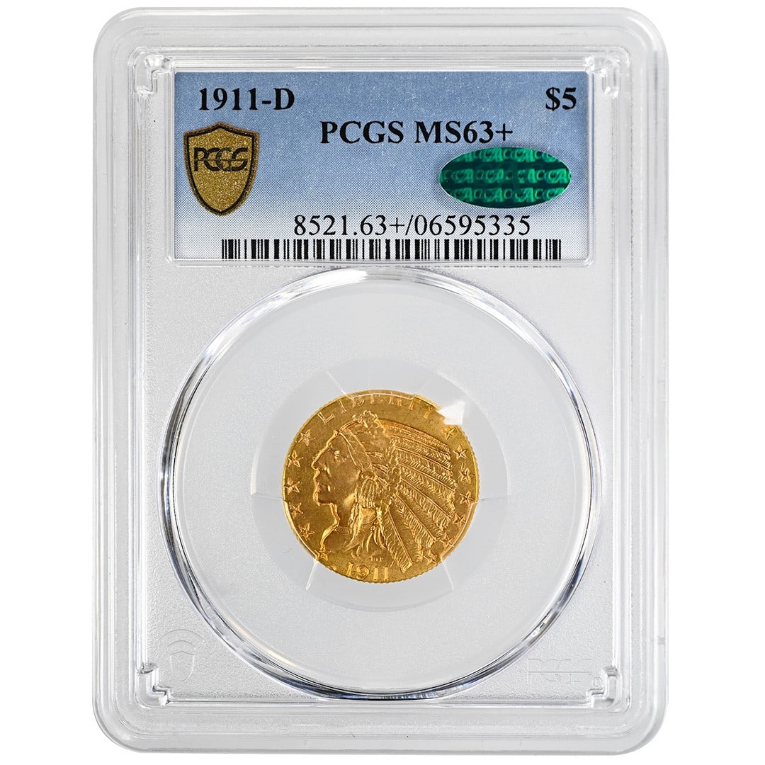 PCGS CAC 1911-D Indian Head $5 Gold MS63+ (1 of 4)