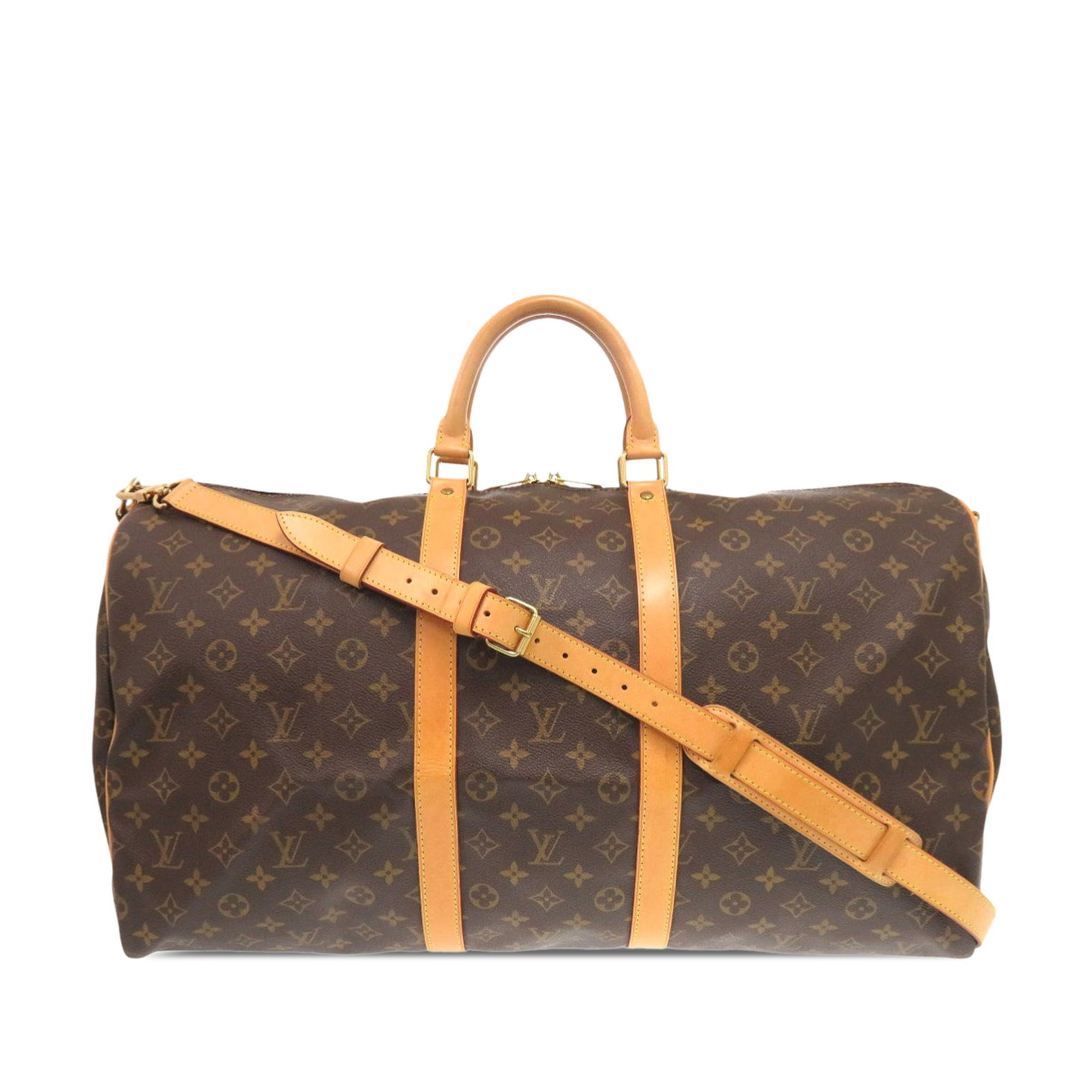 Louis Vuitton Keepall Bandouliere 55 Monogram Canvas Travel Bag: Louis Vuitton Keepall Bandouliere 55 Monogram Canvas Travel Bag The Louis Vuitton Monogram Keepall Bandouliere 55 is a spacious travel bag crafted with the iconic monogram canvas and vachetta leather 