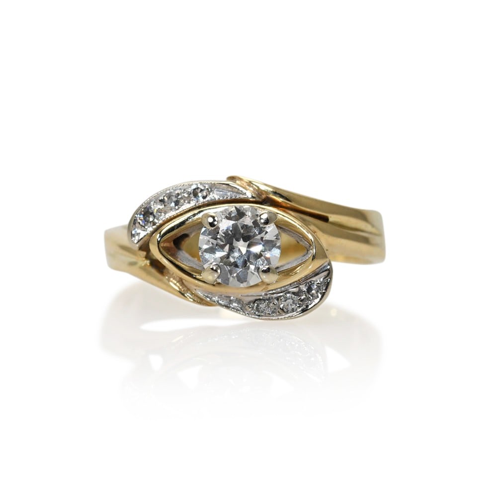 Vintage 14K Yellow Gold Diamond Ring Transitional Cut 7 Stones Size 5.5 (1 of 11)