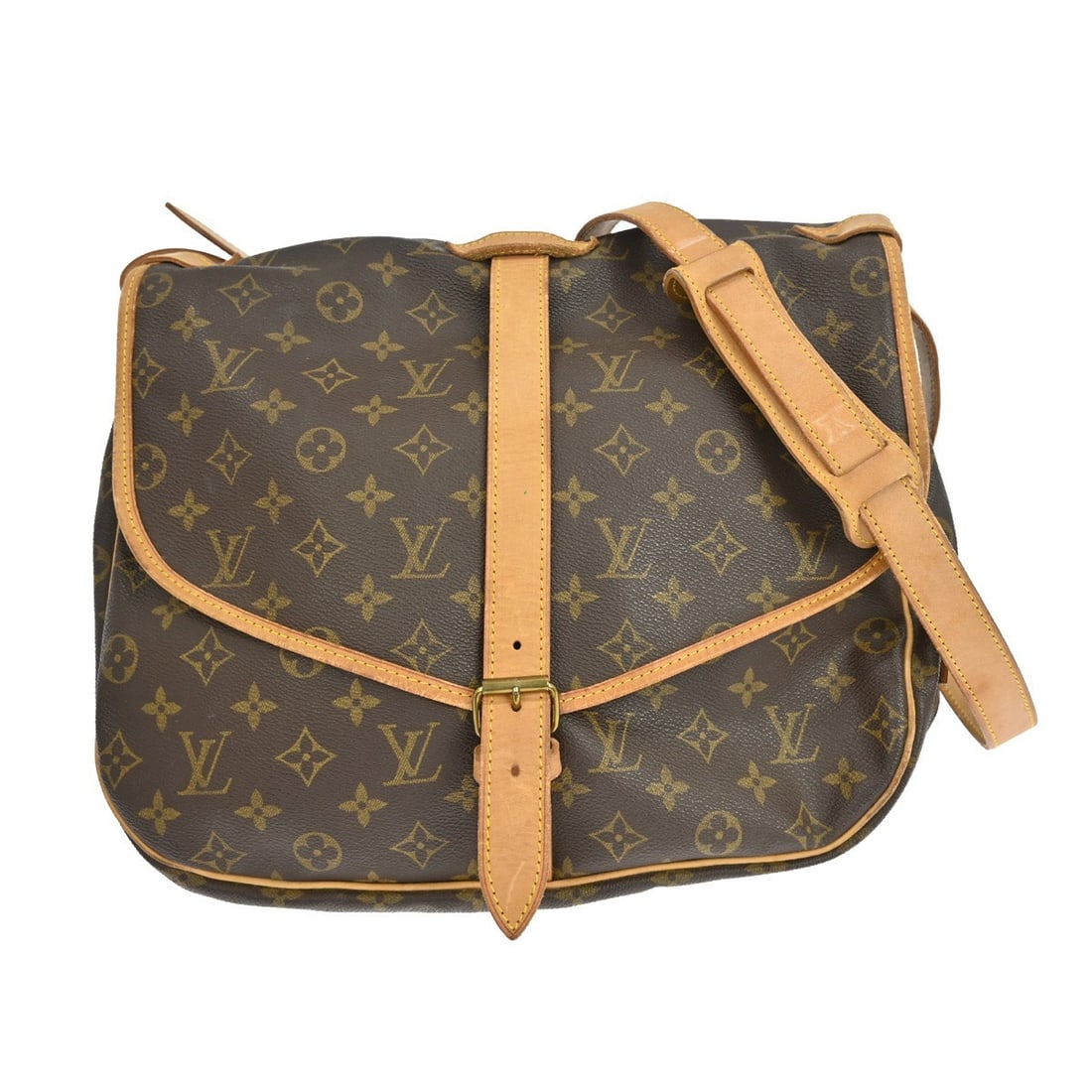 Louis Vuitton Saumur 35 Monogram Canvas Shoulder Bag M42254 Brown: Louis Vuitton Saumur 35 Monogram Canvas Shoulder Bag M42254 Brown This Louis Vuitton Saumur 35 shoulder bag features the iconic monogram canvas leather exterior and a classic buckle closure. Designed 