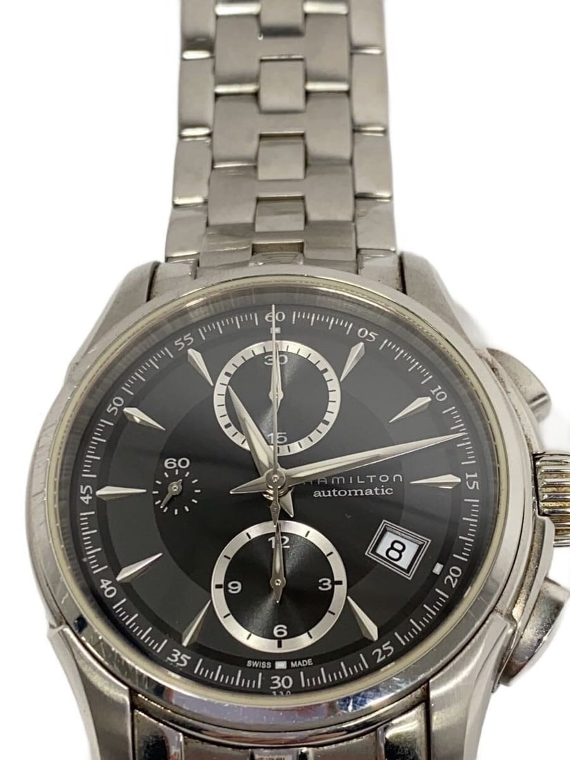 Hamilton Jazzmaster Black Stainless Steel Men's Wristwatch: Hamilton Jazzmaster Black Stainless Steel Men's Wristwatch This HAMILTON Jazzmaster H326160 men's wristwatch features a black dial and a stainless steel case and band. Made in Switzerland, it is desig