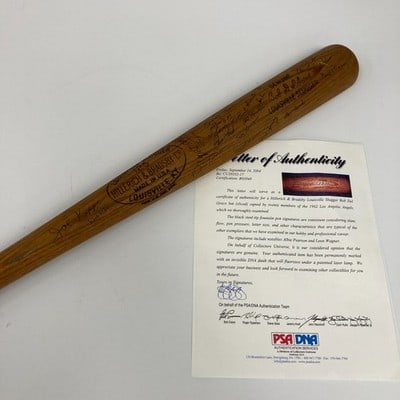 PSA DNA 1962 Los Angeles Angels Team Signed Game Used Half Bat: PSA DNA 1962 Los Angeles Angels Team Signed Game Used Half Bat This is a 1962 Los Angeles Angels team-signed Bobby Del Greco game-used half bat. The bat features signatures from members of the 1962 Lo