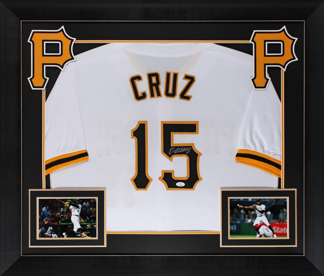 Oneil Cruz Autographed White Framed Jersey JSA Certified Pittsburg Pirates: Oneil Cruz Autographed White Framed Jersey JSA Certified Pittsburg Pirates This authentic autographed white pro style jersey features the signature of Oneil Cruz, a talented player from the Pittsburgh