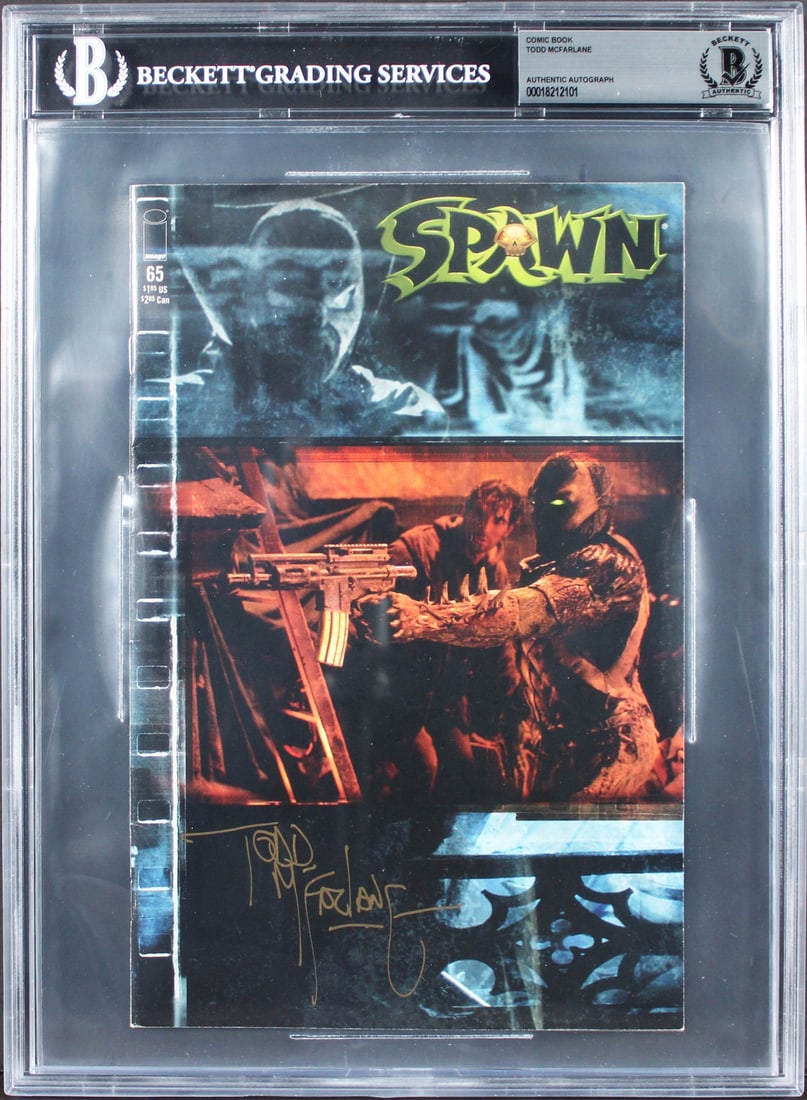 Spawn 65 Comic Signed by Todd McFarlane Slabbed Beckett Authenticated (1 of 2)