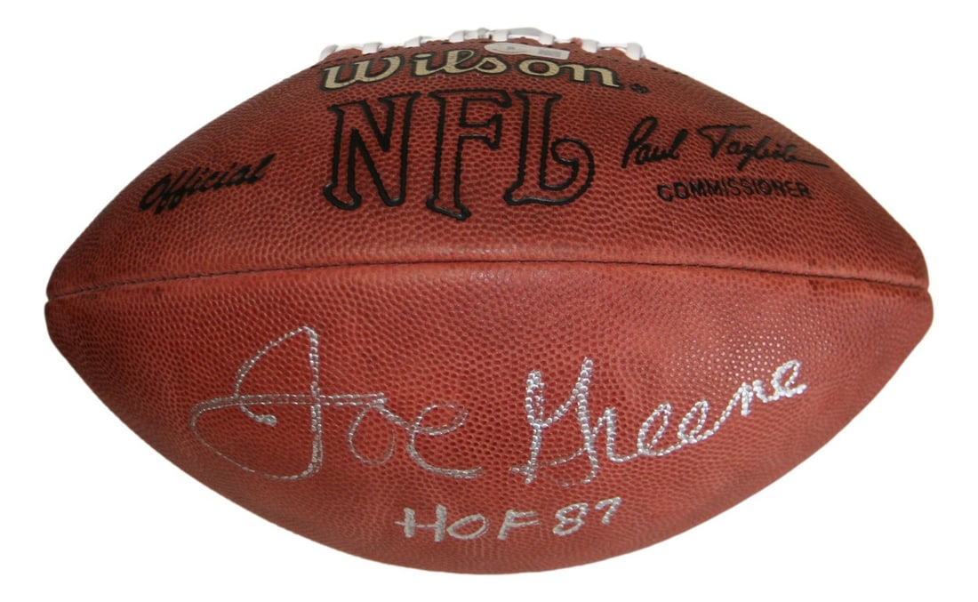 Signed Pittsburgh Steelers NFL Leather Football Joe Greene BAS: Signed Pittsburgh Steelers NFL Leather Football Joe Greene BAS This official NFL leather football is signed by Mean Joe Greene of the Pittsburgh Steelers. The autograph is authenticated by Beckett Aut