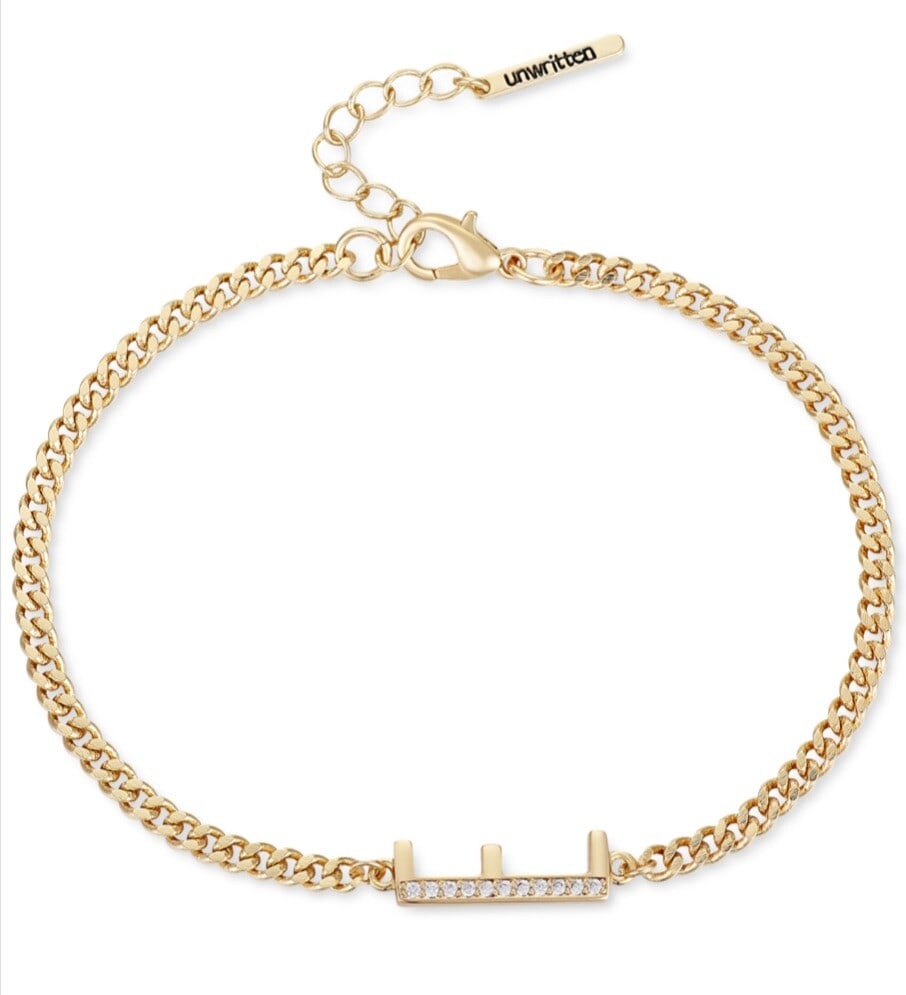 Unwritten Gold Plate Initial E Bracelet with Cubic Zirconia (1 of 3)