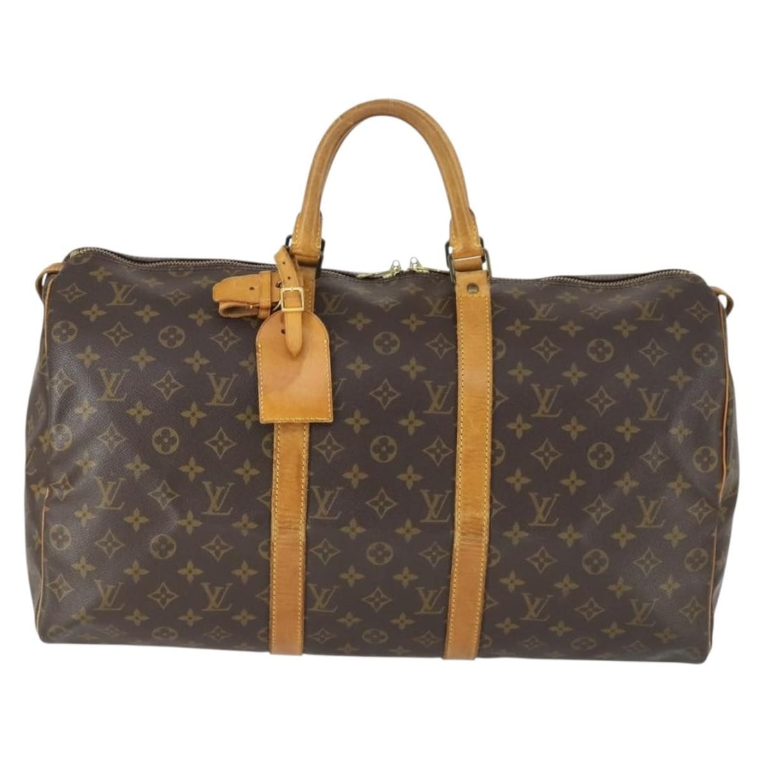 Keepall Monogram Canvas Travel Bag by Louis Vuitton Unisex 50cm: Keepall Monogram Canvas Travel Bag by Louis Vuitton Unisex 50cm This is a Louis Vuitton Keepall Bag crafted in brown monogram canvas. Designed for unisex use, the bag features leather trim and handles