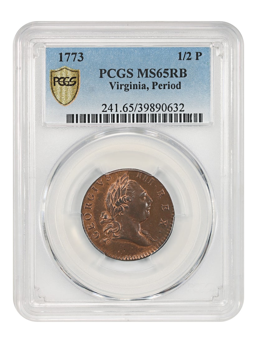 PCGS MS65RB 1773 Virginia Half Penny Colonial (1 of 5)