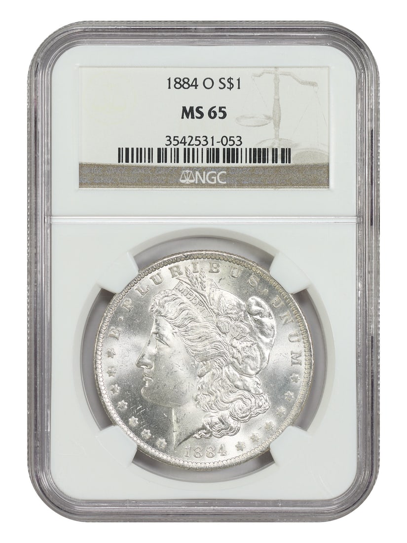 NGC MS65 1884-O Morgan Silver Dollar New Orleans Mint: NGC MS65 1884-O Morgan Silver Dollar New Orleans Mint This 1884-O Morgan Dollar is graded MS65 by NGC and originates from the New Orleans Mint. As a popular piece among collectors, Morgan Dollars from