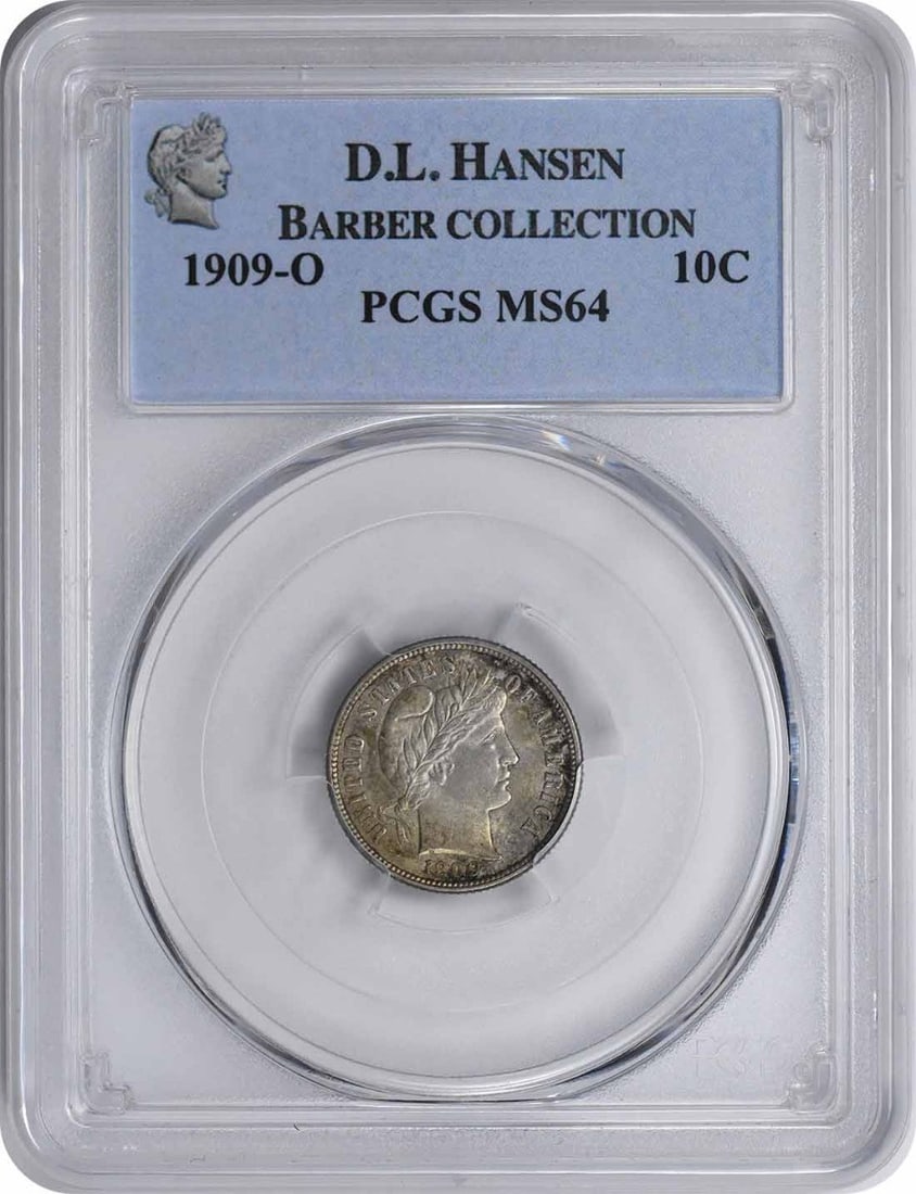 1909-O Barber Dime MS64 PCGS Uncirculated Silver Coin: 1909-O Barber Dime MS64 PCGS Uncirculated Silver Coin This 1909-O Barber Silver Dime is a stunning example of numismatic artistry, certified by PCGS with a remarkable grade of MS64. Struck in New Orle