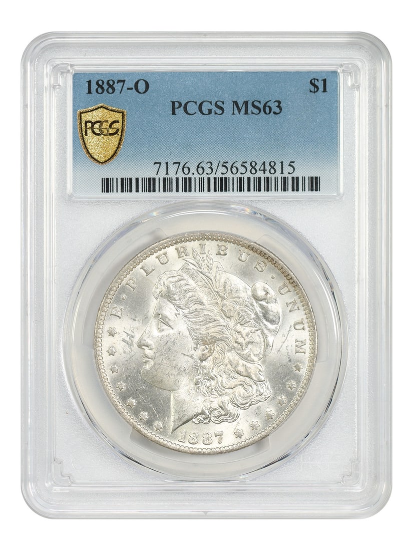 PCGS MS63 1887-O Morgan Silver Dollar: PCGS MS63 1887-O Morgan Silver Dollar This is an 1887 Morgan Dollar minted in New Orleans, graded MS63 by PCGS. The coin is uncirculated and belongs to the Morgan Dollar series. It has been certified 