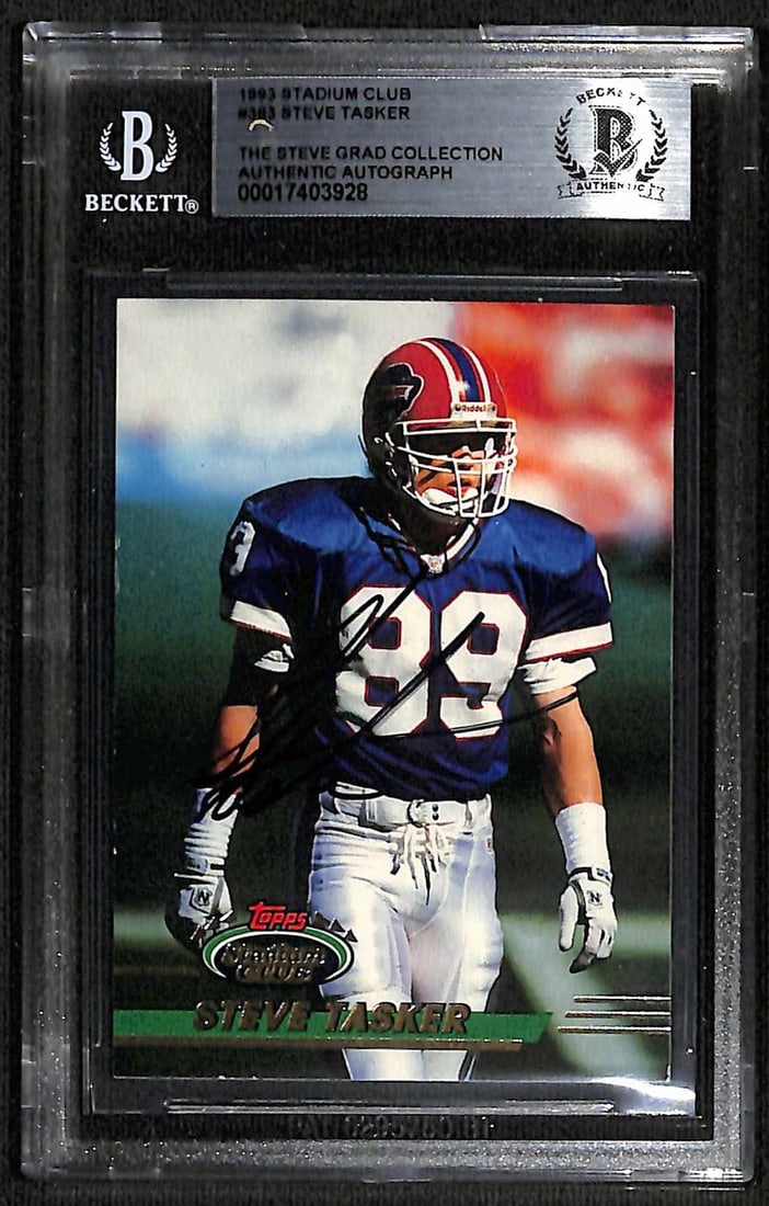 Autographed 1993 Stadium Club #363 Steve Tasker Buffalo Bills Card Beckett Authenticated: Autographed 1993 Stadium Club #363 Steve Tasker Buffalo Bills Card Beckett Authenticated This is an original 1993 Stadium Club #363 sports trading card featuring Buffalo Bills wide receiver Steve Task