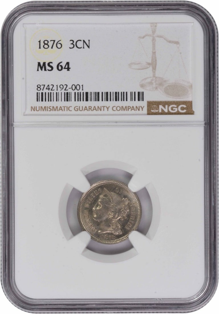 1876 Three Cent Nickel Coin MS64 Graded by NGC (1 of 4)