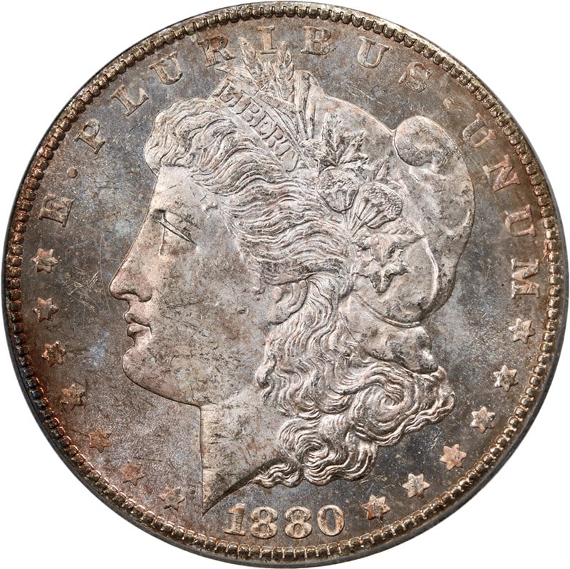 PCGS MS63 1880-CC Morgan Silver Dollar VAM 5 8 7 GSA: PCGS MS63 1880-CC Morgan Silver Dollar VAM 5 8 7 GSA This is an original, undipped 1880-CC Morgan Silver Dollar featuring the VAM 5 8/7 High 7 variety. Graded MS63 by PCGS, the coin displays a nice st