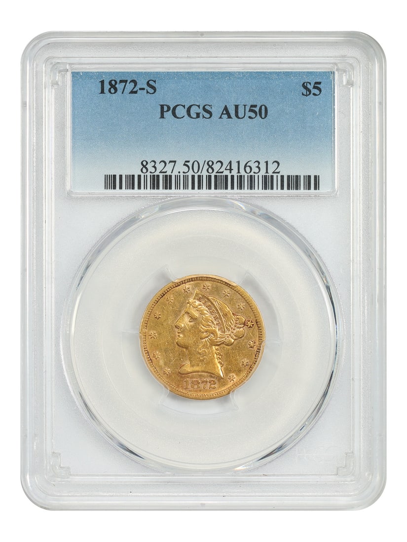 1872 San Francisco Liberty Head Five Dollar Gold Coin PCGS AU50 (1 of 4)