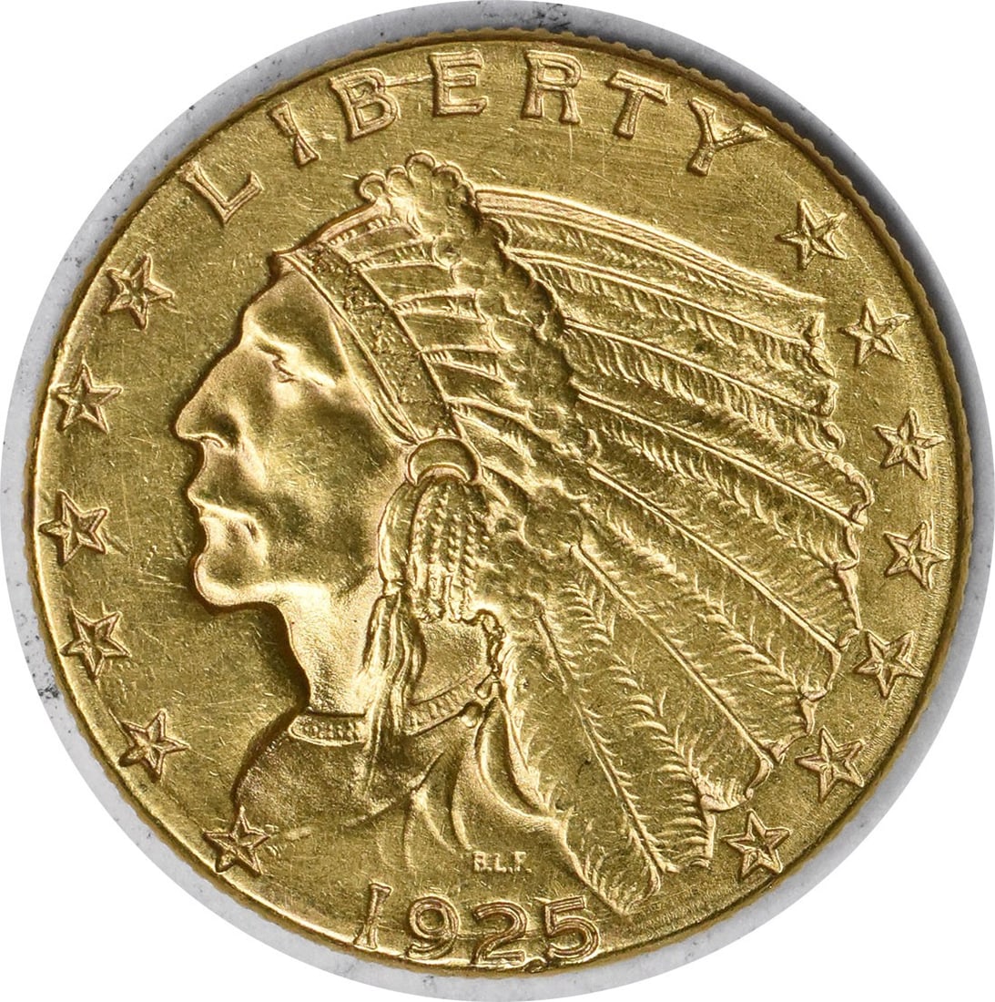 1925-D $2.50 Gold Indian Coin by Bela Lyon Pratt AU Uncertified: 1925-D $2.50 Gold Indian Coin by Bela Lyon Pratt AU Uncertified This 1925-D $2.50 Gold Indian coin features exquisite craftsmanship by designer Bela Lyon Pratt. It was minted in Denver and is composed