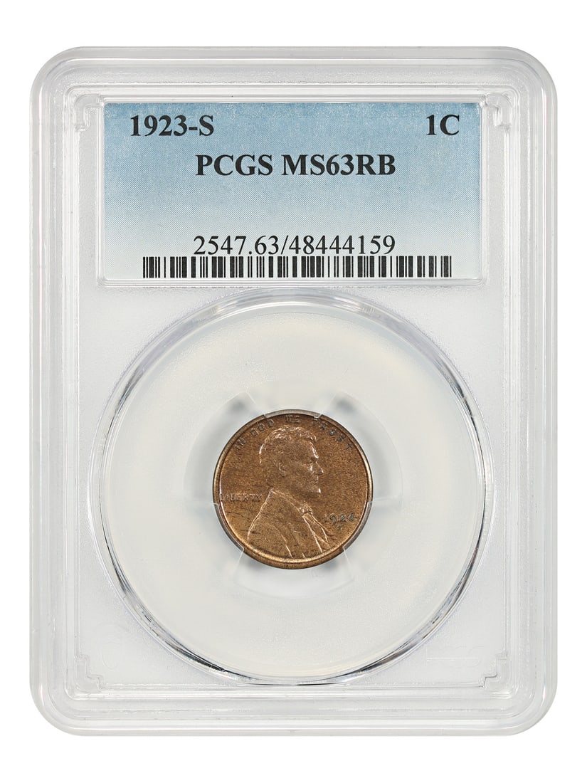 San Francisco 1923 Red-Brown Lincoln Wheat Cent PCGS MS63RB: San Francisco 1923 Red-Brown Lincoln Wheat Cent PCGS MS63RB This 1923-S Lincoln Cent features the classic Wheat Reverse design and is graded MS63RB by PCGS. Struck at the San Francisco Mint, this unci