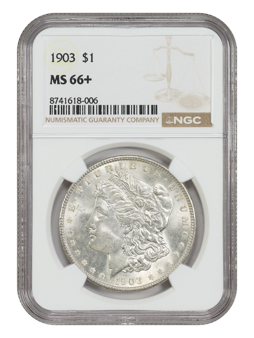1903 Morgan Dollar NGC MS66 Plus Philadelphia Mint: 1903 Morgan Dollar NGC MS66 Plus Philadelphia Mint This 1903 Morgan Dollar is graded MS66+ by NGC, indicating an uncirculated coin with exceptional quality. It features a slightly better date from the