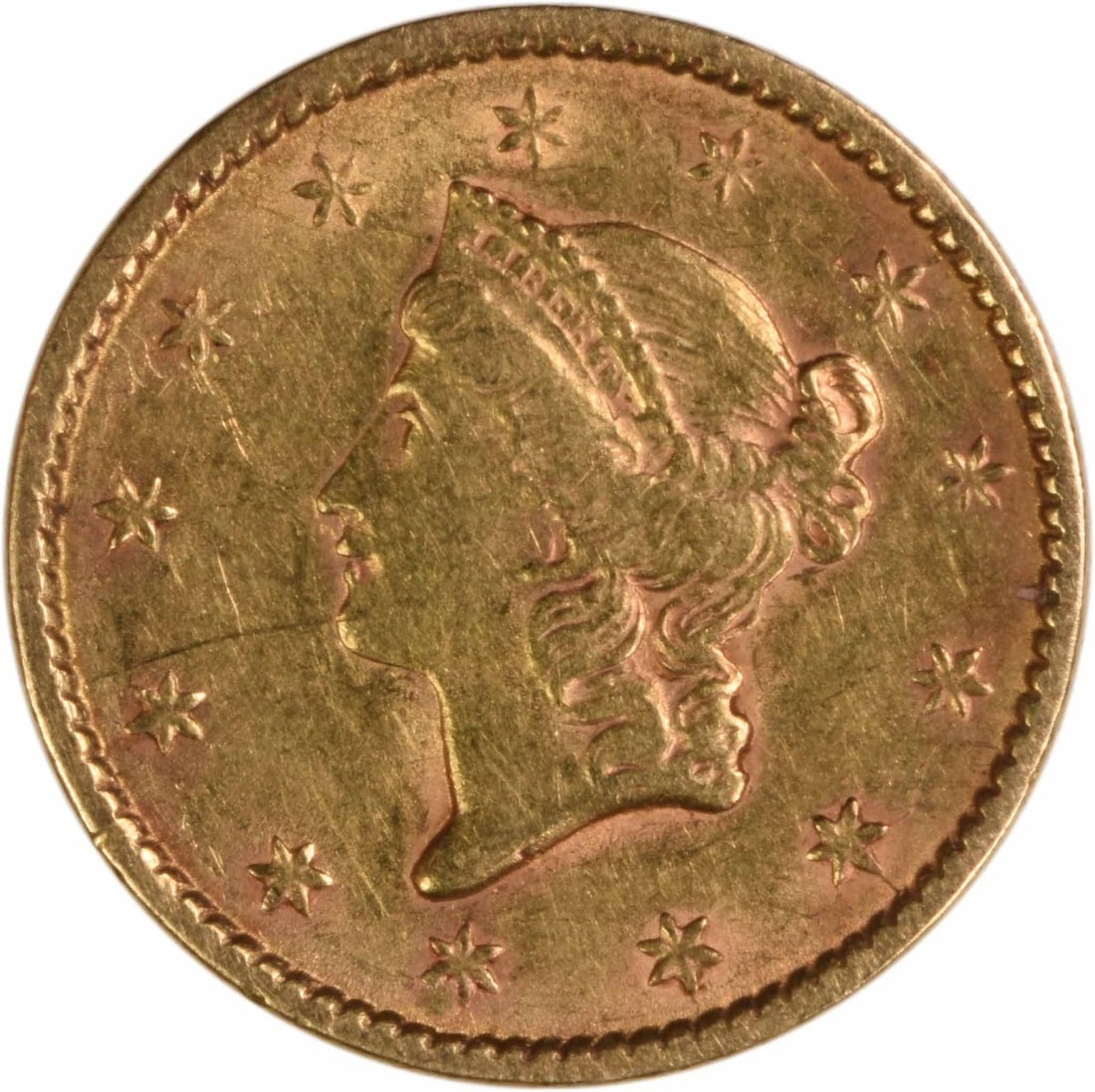 1852 United States Type 1 Gold Dollar Extra Fine Uncertified: 1852 United States Type 1 Gold Dollar Extra Fine Uncertified This 1852 $1 Gold Type 1 coin from the United States was minted in Philadelphia and features an Extra Fine (EF) grade. Designed by James Ba