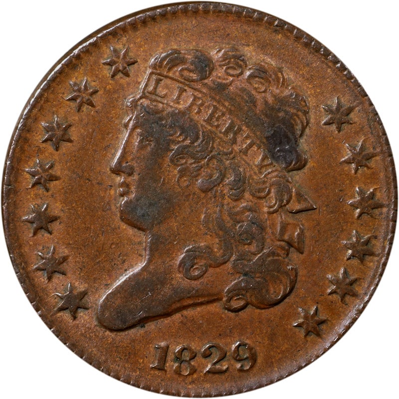 1829 United States Copper Half Cent Circulated Coin: 1829 United States Copper Half Cent Circulated Coin This is a circulated 1829 Half Cent coin from the United States, composed of copper. The coin is pre-owned and uncertified. Specifications Year: 182