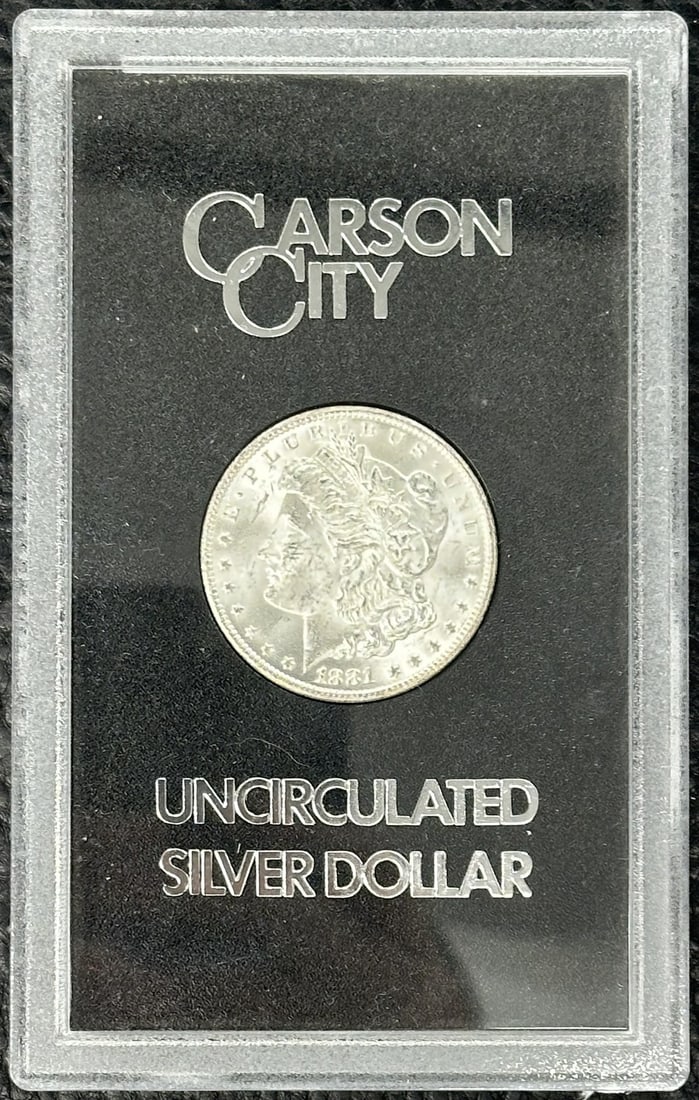 Carson City 1881 Morgan Silver Dollar GSA Hoard: Carson City 1881 Morgan Silver Dollar GSA Hoard This is an 1881-CC Morgan Silver Dollar from the GSA Hoard. The coin is uncirculated and features the Carson City mint mark. It is composed of silver wi
