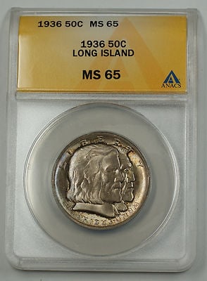 1936 Long Island Tercentenary 50c Silver Commemorative ANACS MS 65 Toned (1 of 3)