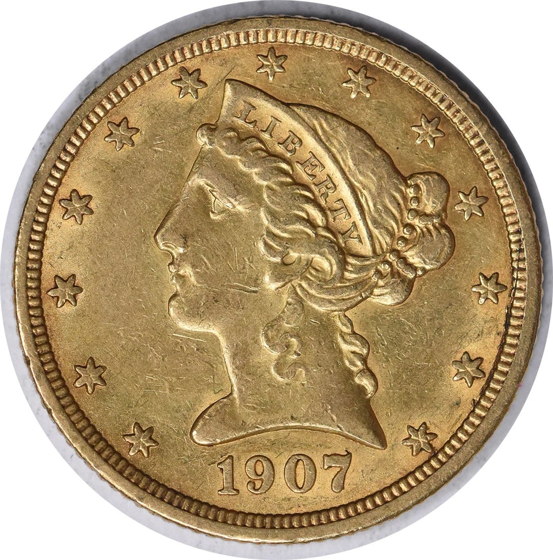 1907 $5 Gold Liberty Head Coin AU Uncertified Christian Gobrecht Design: 1907 $5 Gold Liberty Head Coin AU Uncertified Christian Gobrecht Design This 1907 $5 Gold Liberty Head coin features exquisite craftsmanship by designer Christian Gobrecht. The coin, produced at the P