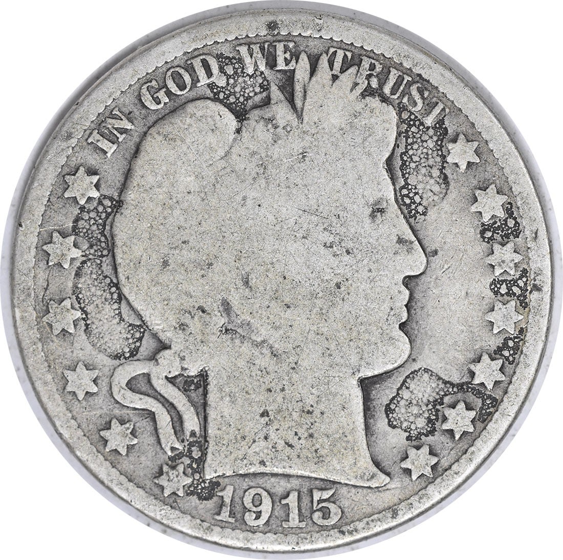 1915 Barber Silver Half Dollar 50C G Grade Uncertified Coin: 1915 Barber Silver Half Dollar 50C G Grade Uncertified Coin This 1915 Barber Silver Half Dollar is a great addition for coin collectors and enthusiasts. It features the classic Barber design by Charle