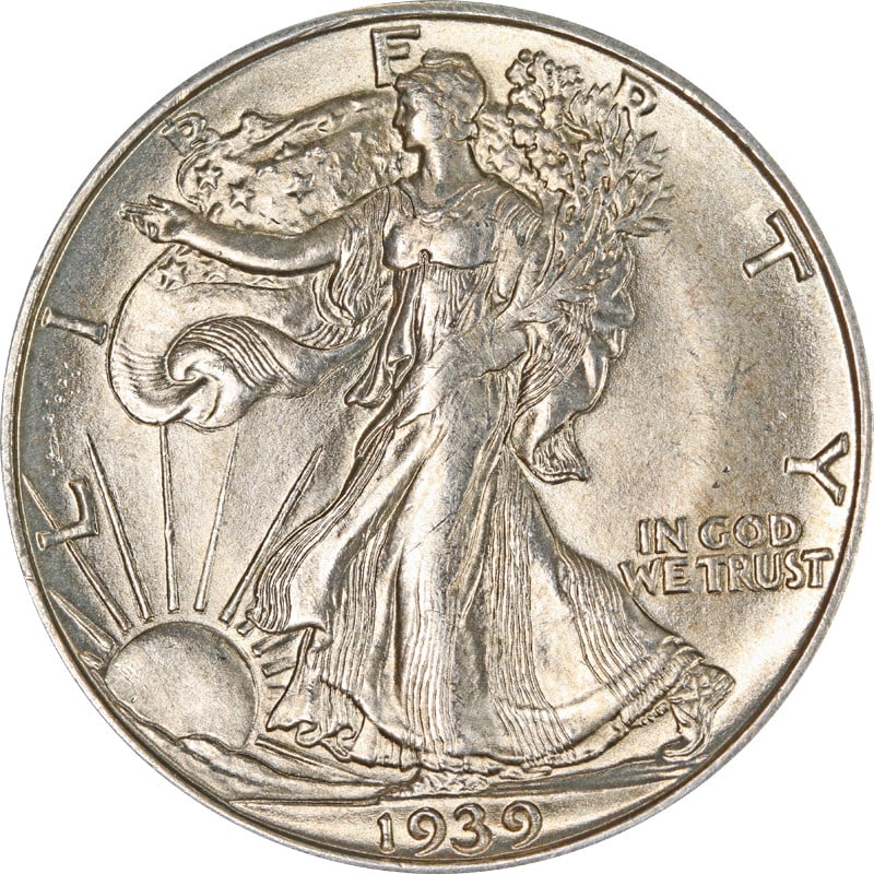 Silver 1939 Denver Mint Walking Liberty Half Dollar Coin: Silver 1939 Denver Mint Walking Liberty Half Dollar Coin This 1939-D Walking Liberty Half Dollar is a circulated coin composed of silver with a fineness of 0.9. It was minted in Denver and is offered 