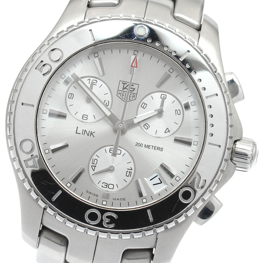 TAG Heuer Link Quartz Chronograph Stainless Steel Men's Watch CJ1111: TAG Heuer Link Quartz Chronograph Stainless Steel Men's Watch CJ1111 This TAG HEUER Link Chronograph Quartz men's wristwatch features a stainless steel case and bracelet with a silver dial. The watch 