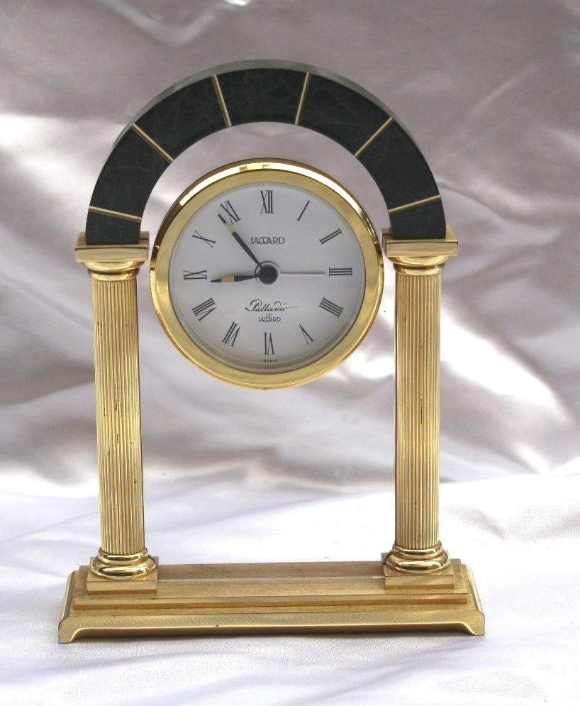 Vintage JAGARD French Quartz Alarm Table Clock Bronze Marble 1950s: Vintage JAGARD French Quartz Alarm Table Clock Bronze Marble 1950s This exquisite French quartz alarm table clock, crafted by the renowned clockmaker Jagard, is a stunning addition to any decor. Made 
