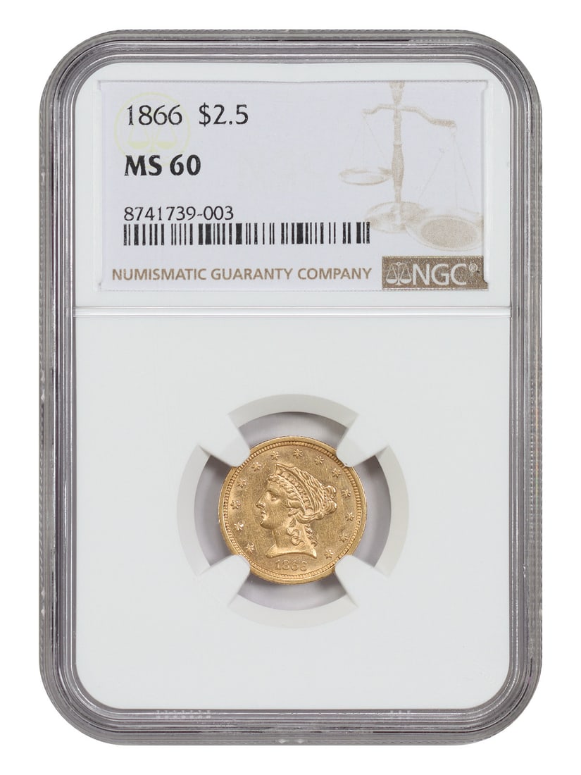 NGC MS60 1866 Liberty Head $2.50 Gold Coin (1 of 4)