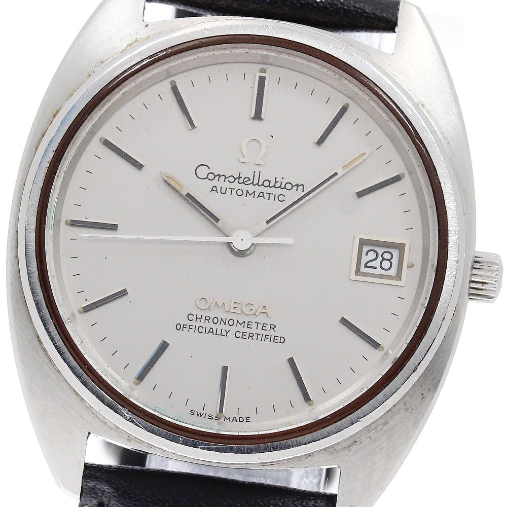 Omega Constellation Date Automatic 34mm Men's Wristwatch ST168.0056: Omega Constellation Date Automatic 34mm Men's Wristwatch ST168.0056 This OMEGA Constellation Date Cal.1011 men's wristwatch features a stainless steel case paired with an un-used aftermarket leather s