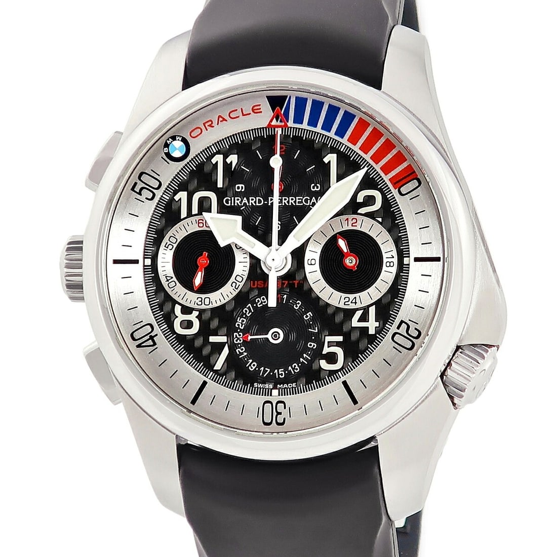 Girard Perregaux BMW Oracle Racing Chronograph Automatic Watch 49930-11-614-0: Girard Perregaux BMW Oracle Racing Chronograph Automatic Watch 49930-11-614-0 This Girard Perregaux R&D 01 BMW Oracle Racing America's Cup Commemorative Model is a Swiss-made men's wristwatch featurin