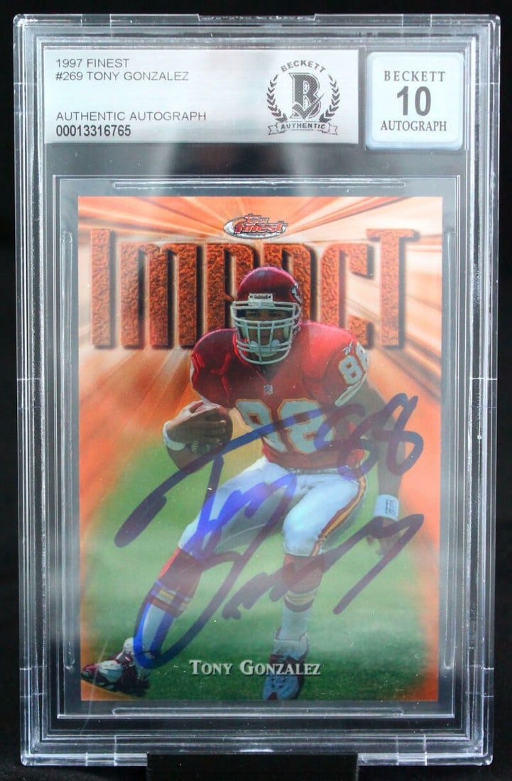 Tony Gonzalez 1997 Finest Chiefs Rookie Autograph BGS 10 (1 of 6)