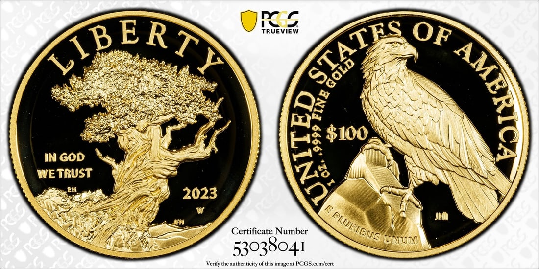 2023-W PCGS PR70 DCAM American Liberty High Relief 1 oz Gold $100: 2023-W PCGS PR70 DCAM American Liberty High Relief 1 oz Gold $100 This 2023-W American Liberty High Relief $100 coin is struck in 1 oz of .9999 fine gold and features a proof finish. Graded PR70 DCAM 