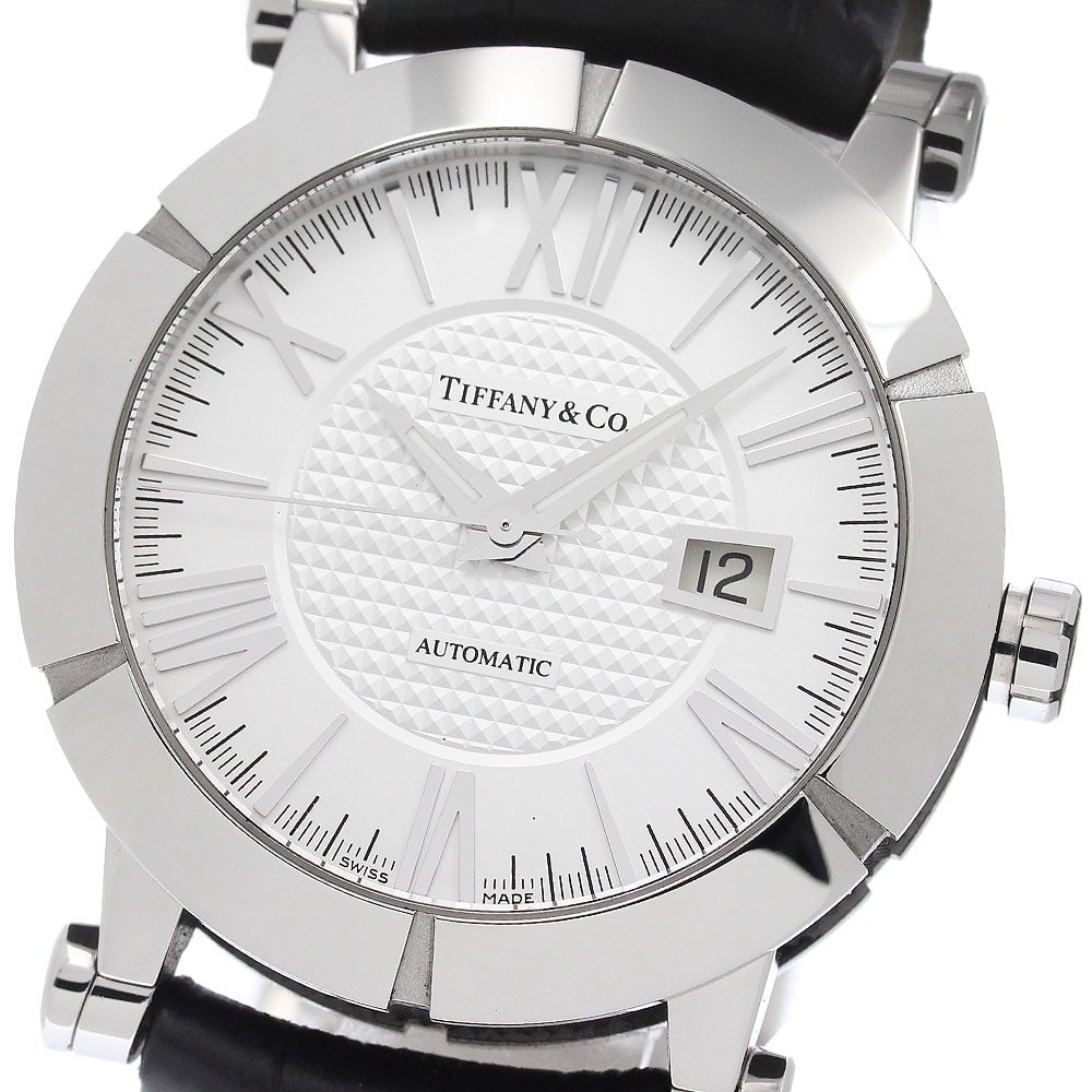 Tiffany Atlas Gent Date Automatic Men's Stainless Steel Watch: Tiffany Atlas Gent Date Automatic Men's Stainless Steel Watch This pre-owned Tiffany & Co. Atlas Gent Date men's wristwatch features a stainless steel and rubber case paired with a leather strap. The 