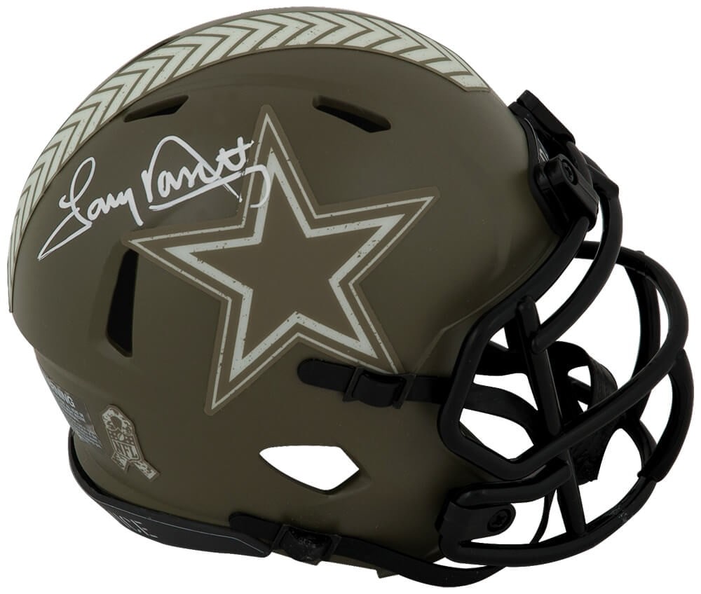 Tony Dorsett Signed Dallas Cowboys Mini Helmet with COA: Tony Dorsett Signed Dallas Cowboys Mini Helmet with COA Celebrate the legacy of NFL star Tony Dorsett with this signed Dallas Cowboys Salute to Service Riddell Speed mini helmet. This authentic collec