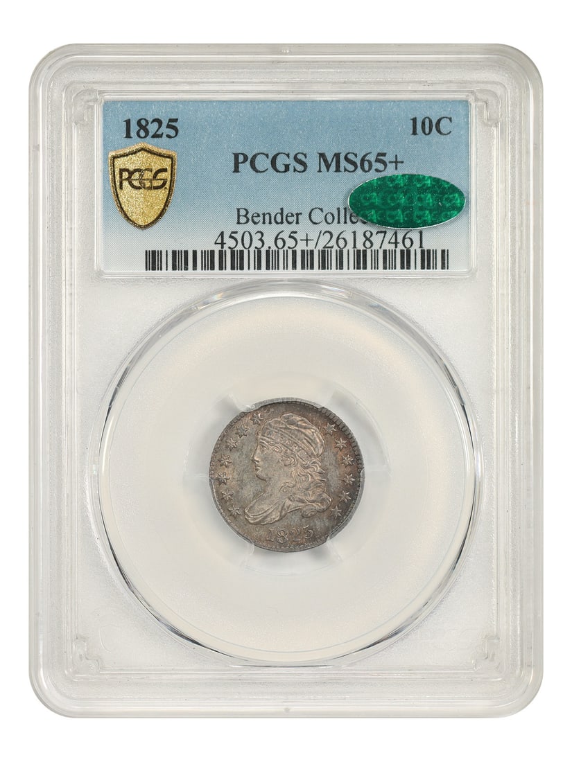 PCGS CAC MS65+ 1825 Capped Bust 10C Dime: PCGS CAC MS65+ 1825 Capped Bust 10C Dime This 1825 Capped Bust Dime is certified by PCGS with a grade of MS65+ and features CAC approval. Struck in Philadelphia, this uncirculated coin showcases natur