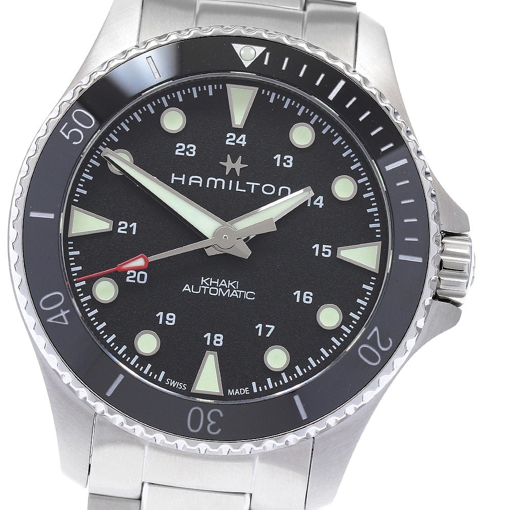 Hamilton Khaki Navy Scuba Auto H825150 Stainless Steel Men's Watch: Hamilton Khaki Navy Scuba Auto H825150 Stainless Steel Men's Watch This Hamilton Khaki Navy Scuba Automatic men's wristwatch features a stainless steel case and bracelet with a black dial. The watch i