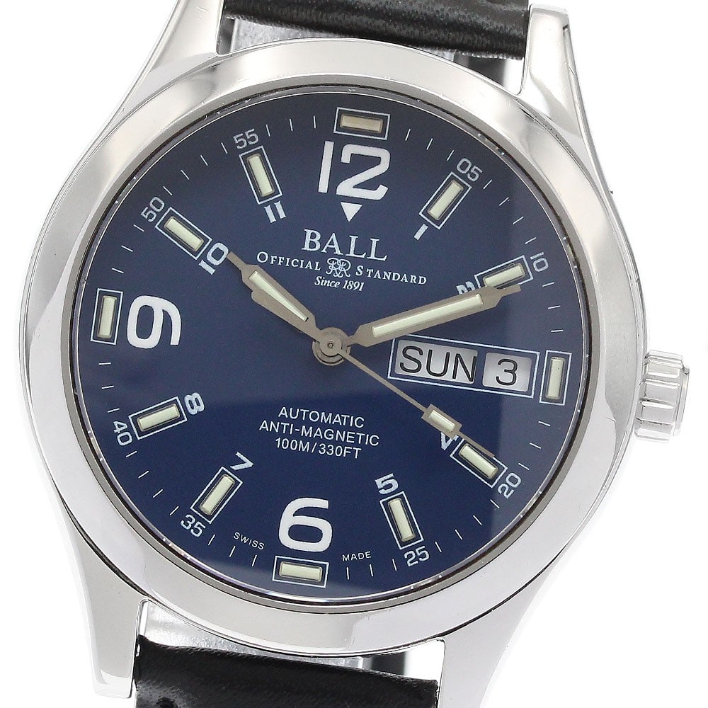 BALLWATCH Engineer Master Day-Date Automatic Men's Wristwatch NM1016C: BALLWATCH Engineer Master Day-Date Automatic Men's Wristwatch NM1016C This BALLWATCH Engineer Master Day Date men's wristwatch features a stainless steel case and a navy dial, complemented by an unuse