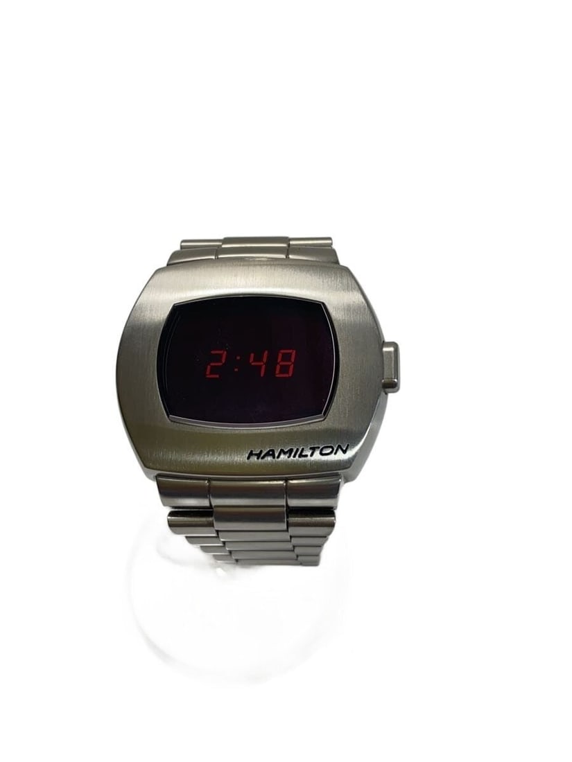 Hamilton PSR Quartz Red Men's Wristwatch H524140: Hamilton PSR Quartz Red Men's Wristwatch H524140 This Hamilton PSR Digital Quartz H524140 men's wristwatch features a distinctive red color and is Swiss-made. The watch is pre-owned and shows slight s