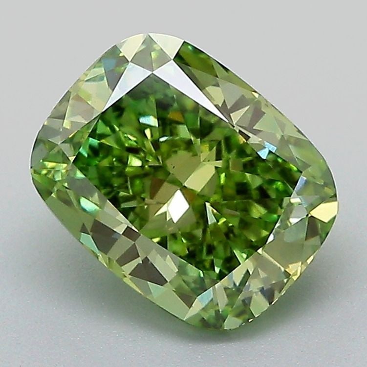 Loose Diamond - CUSHION MODIFIED 2.06ct Fancy Vivid Green VS1: Loose Diamond - CUSHION MODIFIED 2.06ct Fancy Vivid Green VS1 Source: This is a real non-mined Diamond that has been grown in a lab Shape: CUSHION MODIFIED Carats: 2.06 Color: Fancy Vivid Green Certif