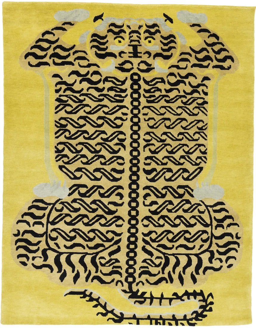 6x8 Hand-Knotted Gold Tribal Wool Area Rug Modern Decor: 6x8 Hand-Knotted Gold Tribal Wool Area Rug Modern Decor Enhance your home decor with this exquisite 6'3" x 7'11" Fine Nepali Gold Tribal Contemporary Rug. Hand-knotted from luxurious wool, this rug sh
