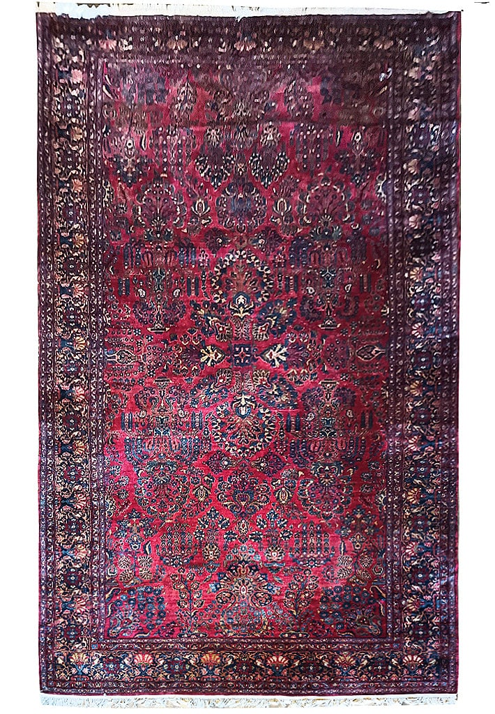Antique 1930s Persian Sarouk Carpet 11' x 20.6' Hand-Knotted Wool Rug: Antique 1930s Persian Sarouk Carpet 11' x 20.6' Hand-Knotted Wool Rug Free continental US Shipping Experience the captivating elegance of this 11' x 20.6' Antique Persian Sarouk Carpet, a cherished re