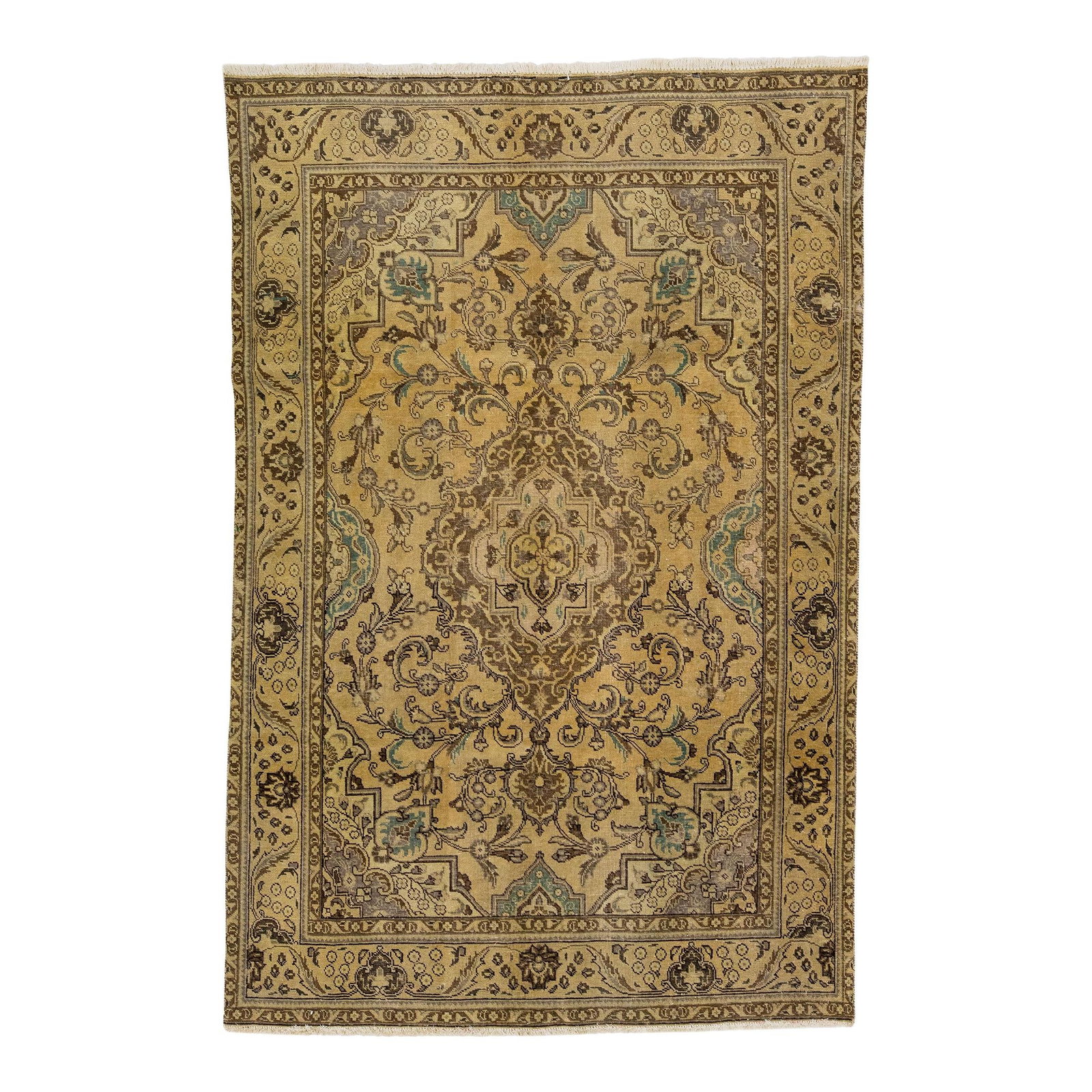 Vintage Persian Tabriz Handmade Beige Wool Rug 6'2 x 9'5: Vintage Persian Tabriz Handmade Beige Wool Rug 6'2 x 9'5 This stunning antique Persian Tabriz rug showcases exquisite craftsmanship with its hand-knotted wool construction. The elegant beige field is 
