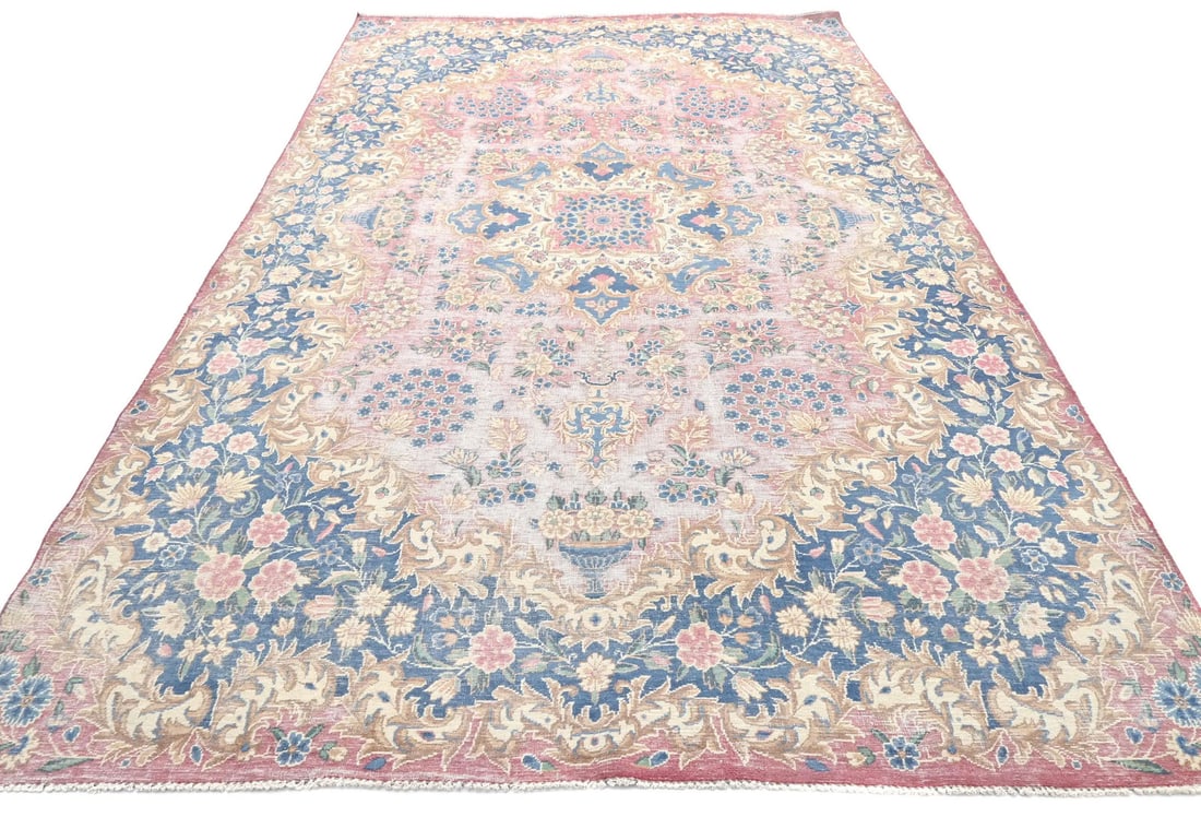 Vintage 1950s Hand-Knotted Floral Wool Rug 6'3 x 10'1 Eco Friendly (1 of 12)