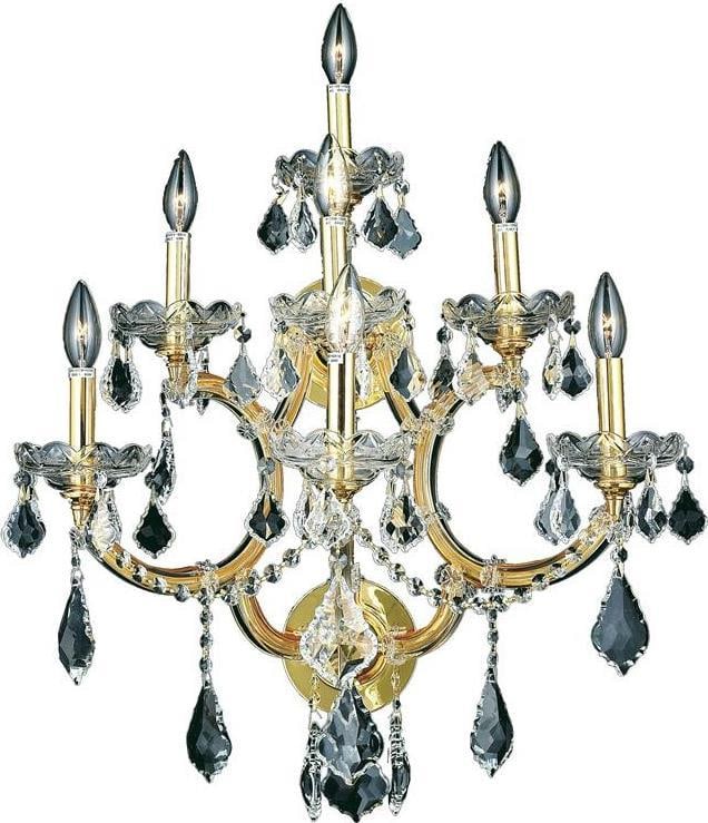 Maria Theresa Rococo Style Wall Sconce with Seven Royal-Cut Crystal Lights: Maria Theresa Rococo Style Wall Sconce with Seven Royal-Cut Crystal Lights This Rococo style wall sconce from the Maria Theresa collection by Elegant Lighting features a golden teak smoky crystal fini