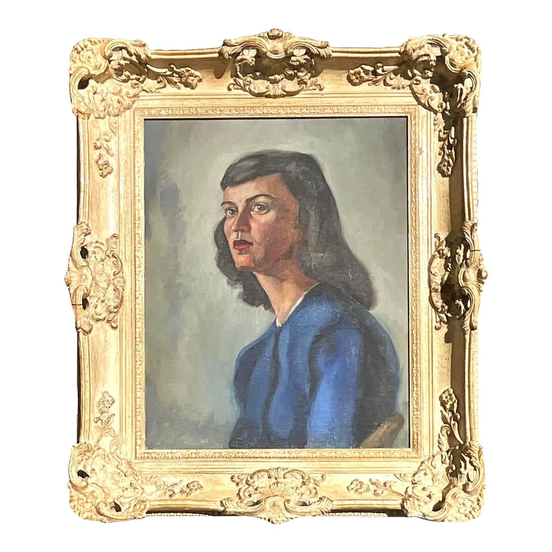 Vintage MCM Original Oil Portrait Canvas Art 24x28 (1 of 5)