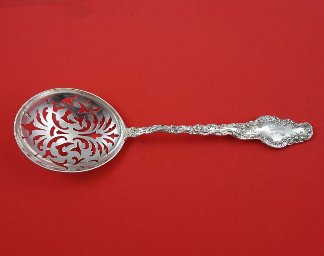 Durgin Watteau Sterling Silver Ice Spoon 8 3/8" Slotted Heirloom (1 of 3)